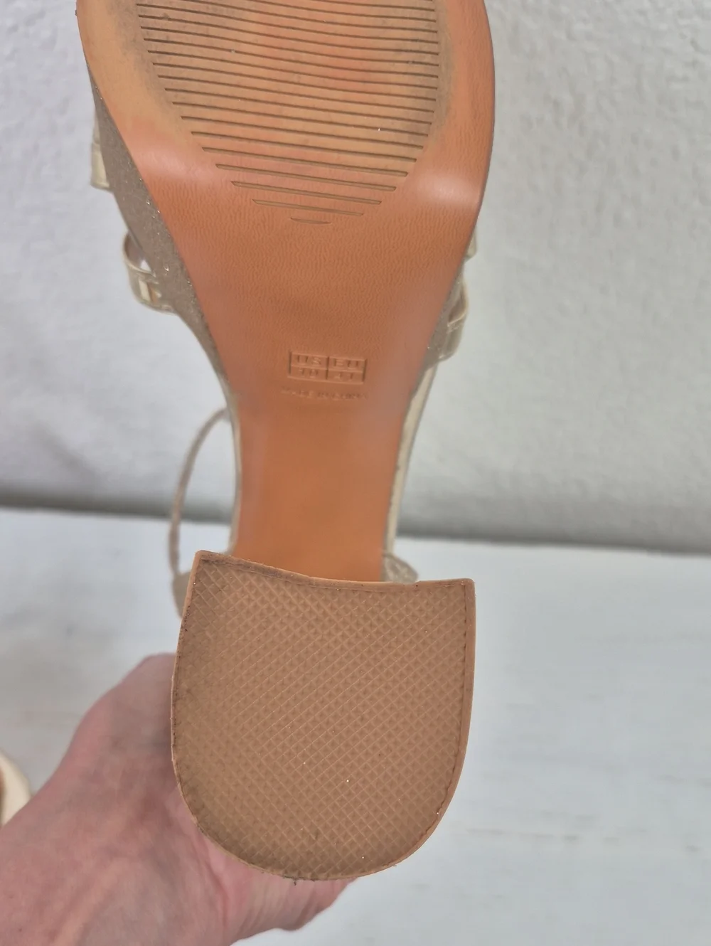 Gold Glitter Platform Block Heel Shoes Sandals Women's 10
